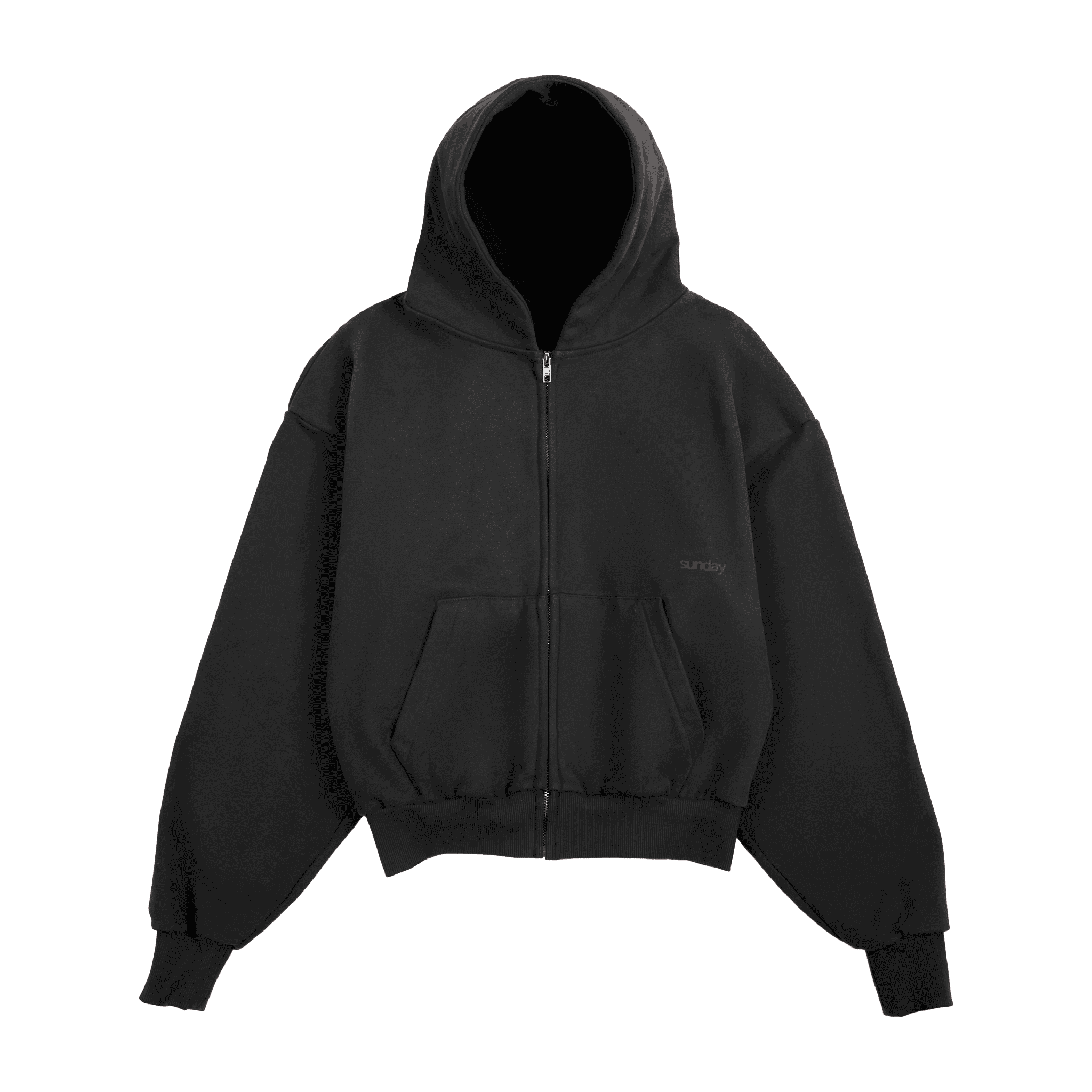heavyweight-script-sunday-zip-up-hoodie-vintage-black sunday zip up hoodie balck